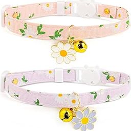 2 Pcs Cat Collar with Bell, Cat Belt, Flower Cat Collar with Bell Indoor & Outdoor Use Cat Collar with Name Tag Adjustable for Female Girl Cats Male Boy Cats-image-32