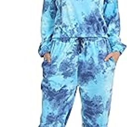 Women's Tie Dye Sweatsuit Set, Quarter Zip Pullover and Jogger Pants, Blue-image-51