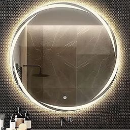 Modern Glass Round Led Mirror with Touch Sensor (Dimmer + White Natural & Warm Light) 24 x 24 Inch | Wall Mirror for Bathroom Mirror with Led Lights (Unframed)-11