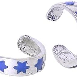 Pair of Blue Enamel and pure 925 Sterling Silver Adjustable Toe Rings for Gift Women and Girls Mom Bhabhi Sister Wife-image-43