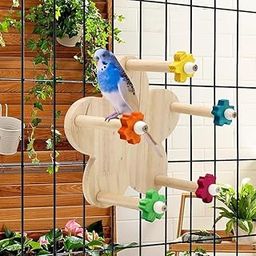 KUTKUT Bird Rotating Perch Toy,Durable Unique Wooden Ferris Wheel Parrot Toys with 5 Perches,Bird Cage Accessories for Parakeet, Cockatiel, Budgerigar,Conures, Lovebirds-image-51