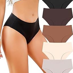 Seamless Underwear for Women Mid Waist Sexy Bikini Panties Hipster No Show Cheeky Panties 5 Pack XS-XL-image-64