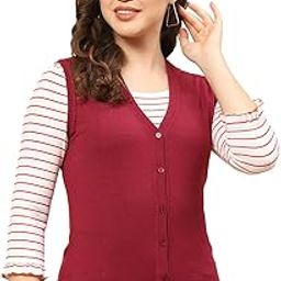 Women's Regular Fit Cardigan | Solid Pattern with Button Closure | Sleeveless V-Neck Cardigan for Women-image-9
