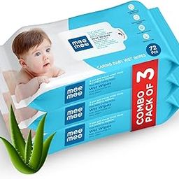 Mee Mee Baby Gentle Wet Wipes with Aloe Vera extracts, 72 counts, Pack of 3-72