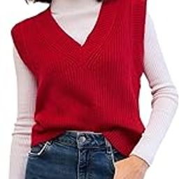 Red Solid V-Neck Sweater Vest-image-6