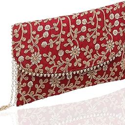 Kuber Industries Women's Handcrafted Embroidered Clutch Bag Purse Handbag for Bridal, Casual, Party, Wedding (Maroon) CTKTC034509-image-99