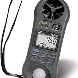 Air Velocity Meter with Temperature, Humidity & Lux Sensors (4 in 1 Anemometer) for Green Houses, AC & Ventilation Ductsby Lutron Model: LM-8010-7