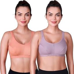 Multi Cotton Seamed Non Padded Full Coverage Non-Wired 563 Women Pack of 2 Sports Bra Combo-16