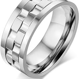 Stainless Steel Rotatable Stylish Brick Double Gear Shaped Silver Spinner Ring for Men/Boys-image-83