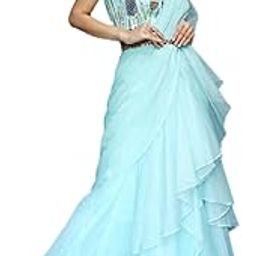 Women's Heavy Apple Organza Silk Fabric 3 Layer Ruffle Work Semi-Stitched Lehenga Set And Fully Embroidery Work Stiched Regular Fit Blouse Ready To Wear Sky Blue-25