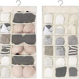 NOFY Double Sided 30 Pockets Clear Hanging Bag Socks Bra Underwear Rack Hanger Storage Organizer Wall Hanging Closet Shelves Storage Pockets Non Woven Matrial (Ivory Pack of 1)-image-79