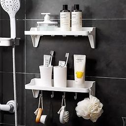 Bathroom Accessories Self-Adhesive Bathroom Shelf for Wall Space Saving Bathroom Organiser Durable, and Stylish Storage Solution for Modern Bathrooms (Bathroom Shelf, Pack of 2)-picture-0