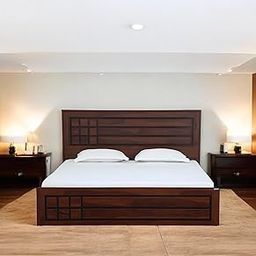 Australian Handicraft- Solid Sagwan Wooden King Size Bed | Handcrafted Teak Wood Bed Frame with Headboard & Footboard | Elegant Grid Design | 78 x 72 Inch (Without Bedbox)-image-46