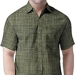 Men's Cotton Blend Half Sleeves Striped Casual Shirt with Front Pocket-image-100