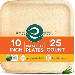 ECO SOUL [10 inch, 25-Pack] Areca Palm Leaf Square Plates | Disposable Eco-Friendly Biodegradable Like Bamboo Wood Plates | Party, Wedding, Event Plates (25 cm)-image-83