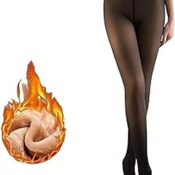 Fleece Lined Dual Tone Tights Women Fake Translucent Warm Winter Thermal Tight Fleece Stockings Pantyhose Leggings - Black (Stretchable 26 to 32 inch)-image-50