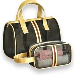 BLUE BEADS Combo Set of 2 Black Transparent Mesh Makeup Bag Large Portable Cosmetic Bag Women Travel Toiletry Bag Organizer Bag for Men and Women-image-48