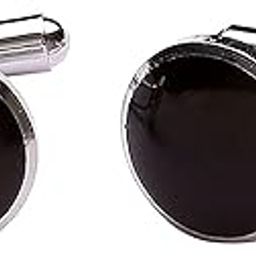 Finix Round Black Silver Formal Shirts Blazer Cuff Links Cufflink Set for Men Boys Mens Boy with Gift Box - Cufflink-picture-17