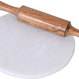 Marble Roti Maker Set, 25.4 cm Chakla with Wooden Belan, White-image-11