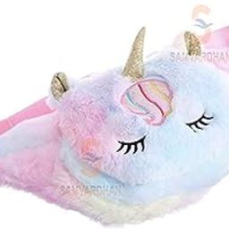 Rainbow Unicorn Plush Fuzzy Fanny Pack Waist Bag Cute Bum Bag for Kids Girls (Blue,Pink) random sent-picture-8