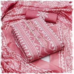 Women's Designer Cotton Batik Printed Unstitched Salwar Suit Dress Material With Cotton Print Dupatta (Free Size_Multi Color) (Pink)-picture-10