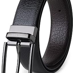 Belts for Men Leather Original, Reversible Black & Brown Formal & Casual Italian Leather Belt with Solid Metal Curved Buckle-image-1
