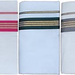 Mens Onam White SPL Double dhoti with Multicolour Border(1.30 X 3.60 Meter) Pck of -3 (COMBO-3X2)-11