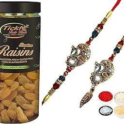 Premium Designer Peacock Lumba Rakhi for Bhaiya Bhabhi with KIshmish Jar Gift, Tikka with Personal Message & Roli Chandan Chawal Mishri Pack-image-68