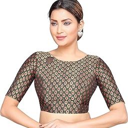 Women's Brocade Half Sleeves Benaras Meena Saree Blouse(2266)-image-93