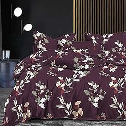 PRISCILLA Reversible AC Comforter Set with Matching Bedsheet & 2 Pillow Covers (4 Pcs Bedding Set) for Double Bed, Glace Cotton (200 GSM, 400 TC) Printed, Reversible, All Seasons, 90x100 Inches, D3-18
