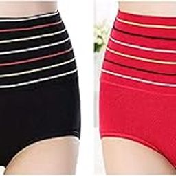 Women High-Waist Striped Control Briefs, Tummy Control Underwear, Soft Cotton Fabric Multicolor Hipster for Girls - Pack of 2 (Free Size (30 to 34))-picture-11