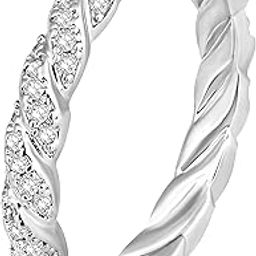 Silver Plated Cubic Zirconia Studded Eternity Finger Ring Engagement Anniversary Jewellery Gift For Women Girls, Size_7-5
