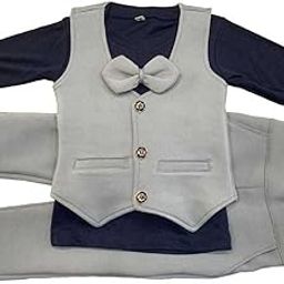 Baby Boys and Girls Solid Cotton Blend Blazer Style T Shirt and Pant Set with Bow Tie Toddlers and Unisex Child-image-82