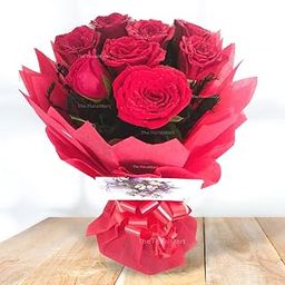 Fresh Flowers Bouquet of 10 Red Roses in Double Cut Paper Packing, For Birthday, Anniversary or Any Occasions.-image-59
