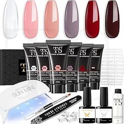 Poly Gel Nail Kit 6 Colors with 6W Nail Lamp Extension Gel Kit Nude Clear Pink Black Glitter Complete Starter Tools for Beginner Thickening Solutions DIY at Home for Women(MINIMUM 180S TO DRY)(BEGGINERS KIT) (6)-42
