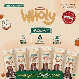 Wholy Wholegrain Hazelnut Fudgy Center Filled Cake | High Fibre | Moist & Delicious | Eggless | Trans Fat Free | Multigrain Nutritious Balanced Snack - 40g (Pack of 6)-image-63