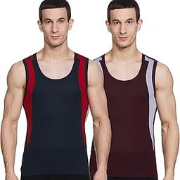 Originals Men's Cut & Sew Color Block Printed On Side Durable & Comfortable 100% Combed Cotton Muscle Fit Gym Regular Fit Vest Innerwear (Pack of 2)-17