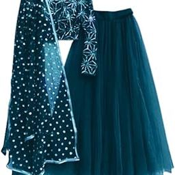 Elegant Royal Blue Lehenga Choli Set - Embroidered Net Lehenga, Altra Satin Blouse, Embroidered Lace Border Dupatta-picture-8