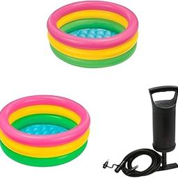 Wiggly Toys Combo Inflatable Kids Baby Bath Tub Swimming Pool with High Output Air Balloon Pump Multi Color (2 Feet & 3 Feet & Pump)|148-image-92