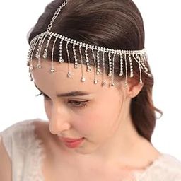 1 Pcs Luxurious Crystal Head Chain Silver Rhinestone Tassel Head Chain Boho Headpiece Rhinestone Headband Wedding Costume Hair Accessories for Women (Silver)-22