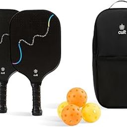 Pickle Ball - Unisex - Tough Fibreglass Material – Lightweight & Durable | Cushion Comfort Handle Grip | Includes 2 Paddles (Black), 2 Indoor Balls (Yellow), 2 Outdoor Balls (Orange) & Bag-image-1