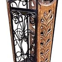 Furniture Hub Decorative Wooden&Wrought Iron Umbrella Stand Cum Planter For Home Decor,30x30x60 CM-image-53