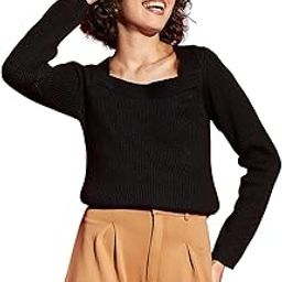 Black Rib Square Neck Full Sleeves Sweater-image-89
