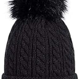 Girl's Winter Beanie Hat, Warm Fleece Lined Knitted Soft Ski Cuff Cap with Pom Pom (Black)-9