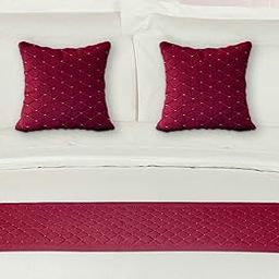 200TC Solid Quilted Velvet Bed Runner Scarf with Matching Cushion Covers Set for Bedrooms/Hotel Rooms/Guest Rooms(Maroon)-image-39