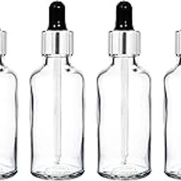 50 ml Clear/Transparent Round Empty Glass Bottle/Glass Dropper/Silver Colour Ring/Silicon Black Teat, Refillable, For Essential Oils, Perfumes (Pack Of 3)-6