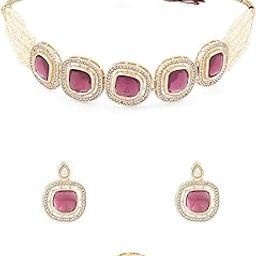 Purple Multistrand Beaded Ethnic Choker Necklace Earring & Ring Set For Women-ZPFK16496-image-64