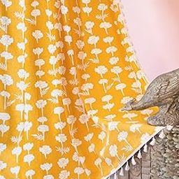 Tranquebar Curtain Co. Window Curtain - Room Darkening, 152 cm (5 Feet), Yellow Marigold Floral Print, with Boho Lace, 1 Piece, Cotton, BackTab, UTSA- Window Curtain 5 Feet, Living Room, Bedroom-image-70