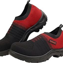 Flytex FS202 Slip-On Safety Shoes for Men | Sporty Design, Lightweight with Single Density | Antistatic, Antislip, Oil & Heat Resistant with Fiber Toe | Red & Black-31