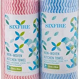 Sixfire Non Woven Reusable Kitchen Towel Roll Pack of 2 Multipurpose Washable Tissue Rolls For Wipes, Spills and Cleaning Kitchen Slabs 80 Pulls Per Roll, 160 Sheets-picture-14